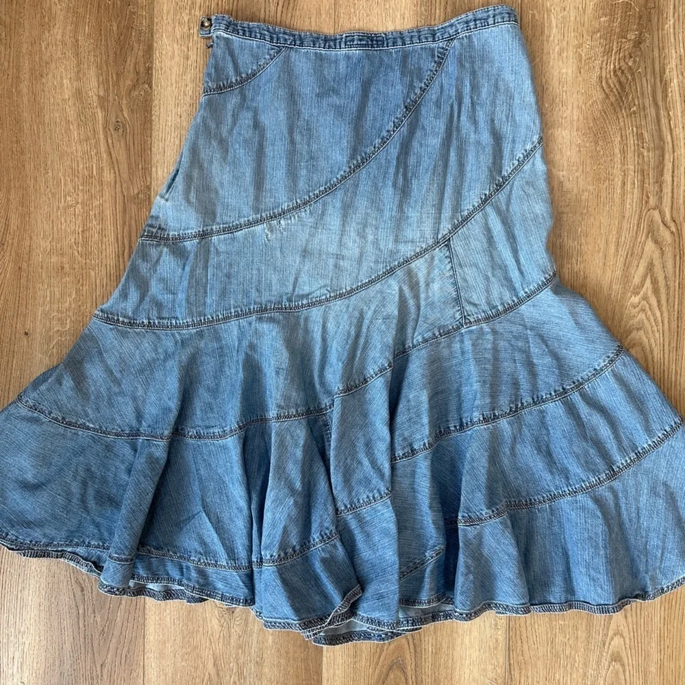 Vintage boho Ralph Lauren jeans a line fit n flare patchwork seam denim skirt